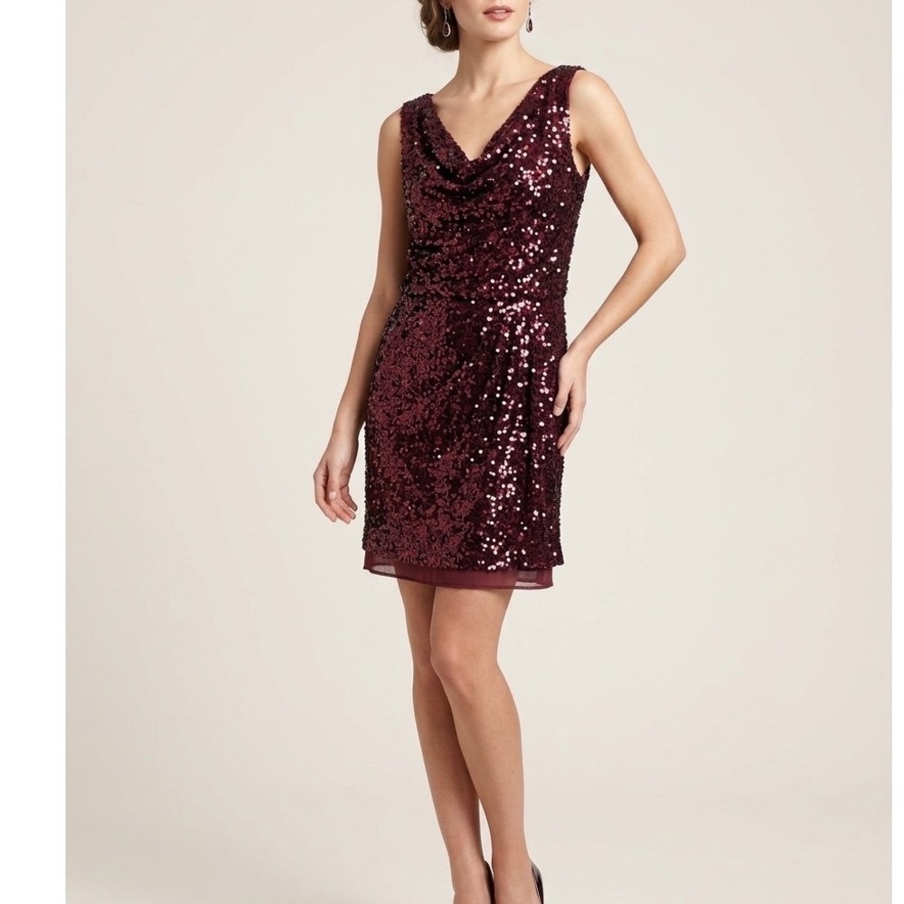 Vintage Cache Red Burgundy Draped Sequin Dress Y2K Party Prom wine red Sz 8